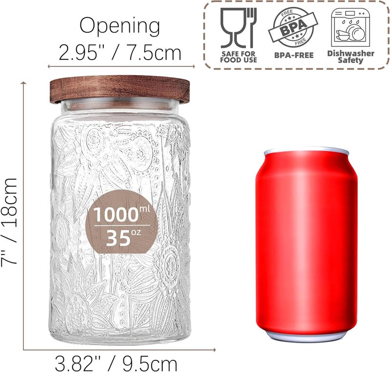 Custde Glass Storage Jars With Airtight Lid, 35oz Container For Kitchen Counter with Wooden Lid, brown sugar, candy, coffee, cookie, salt, tea, cute Jar (35oz Large Sunflower) - Image 2